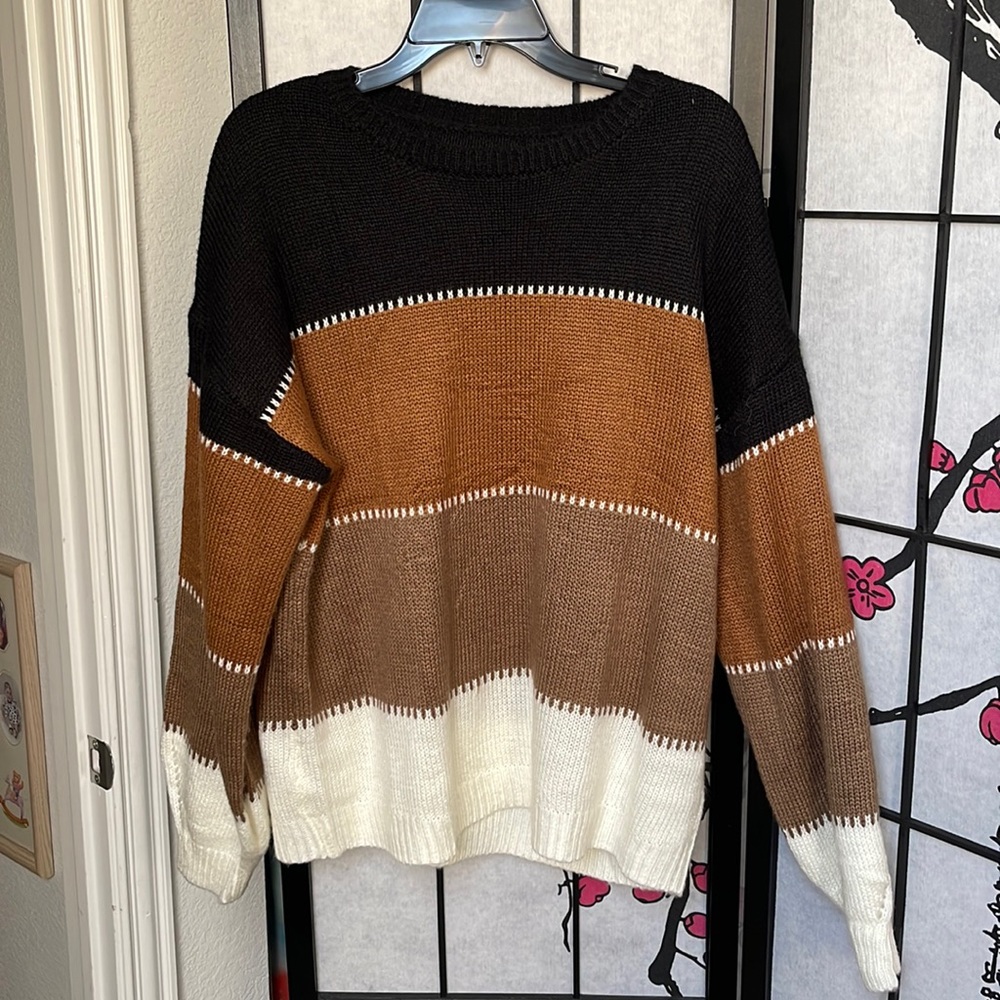 Multicolor Brown Striped Sweater Large